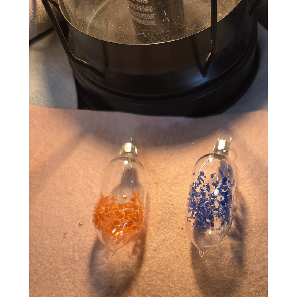 Vintage Hand Blown Clear Glass Ornaments w/ Orange & Blue Confetti Chips Lot